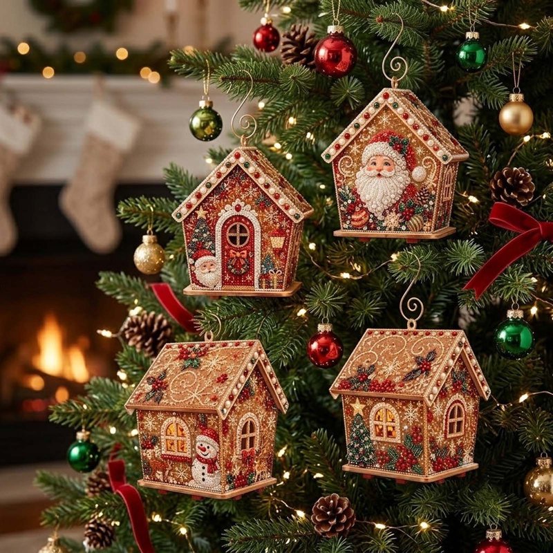 DIY Christmas Pearl Diamond Art Kit Wooden House Ornament Holiday Decoration