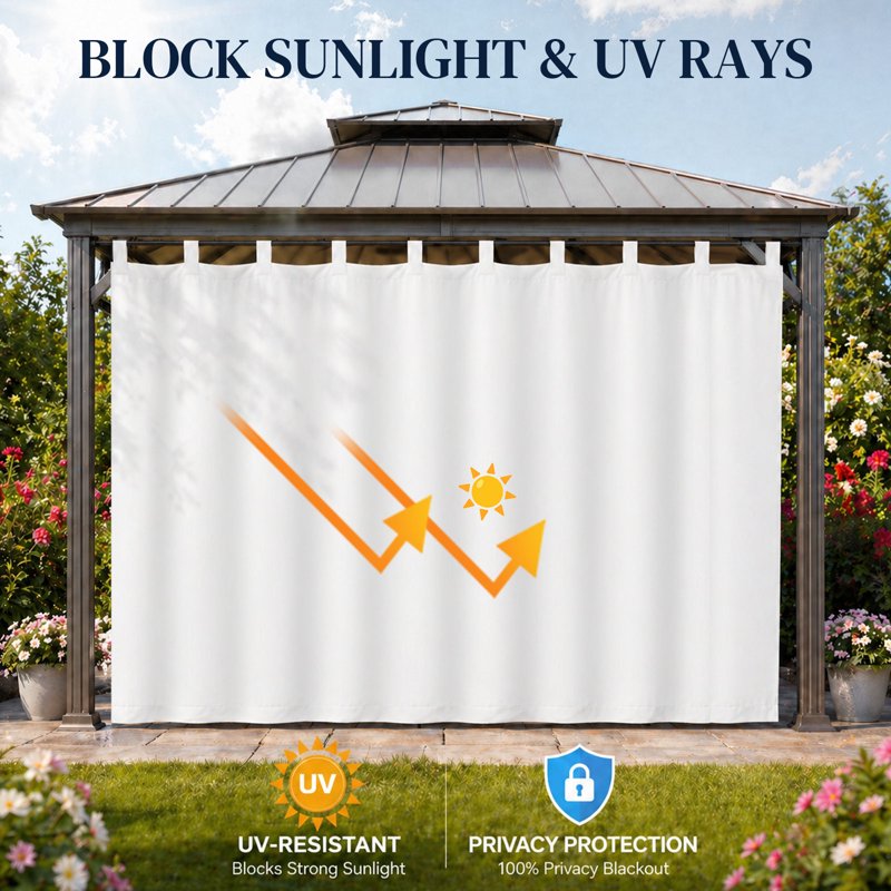 Outdoor Waterproof Curtain Panel for Patio – Blackout, Thermal Insulated, Extra Wide 100"x84"