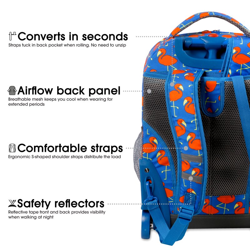 Unisex 18-Inch Rolling Backpack for School & Travel - Large Capacity, Durable