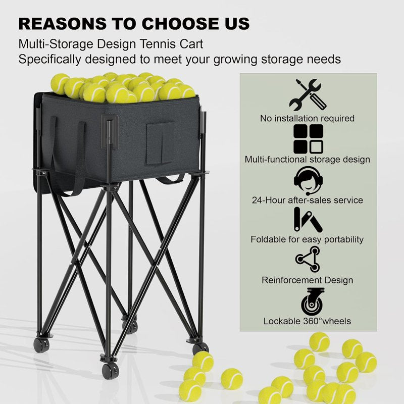 Wheeled Tennis Ball Hopper for 200 Balls with Removable Bag - Portable Tennis & Multi-Sport Cart