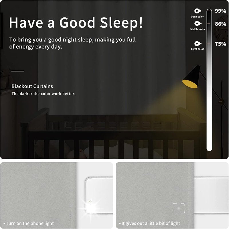 Room Darkening Noise-Reducing Blackout Curtains - Insulated Thermal Drapes