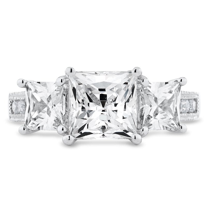 Sterling Silver Three Stone Ring with Simulated White Diamonds - Elegant Gift