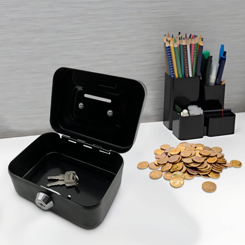 Small Metal Cash Box with Lock for Coins & Kids Toys, Secure Organizer