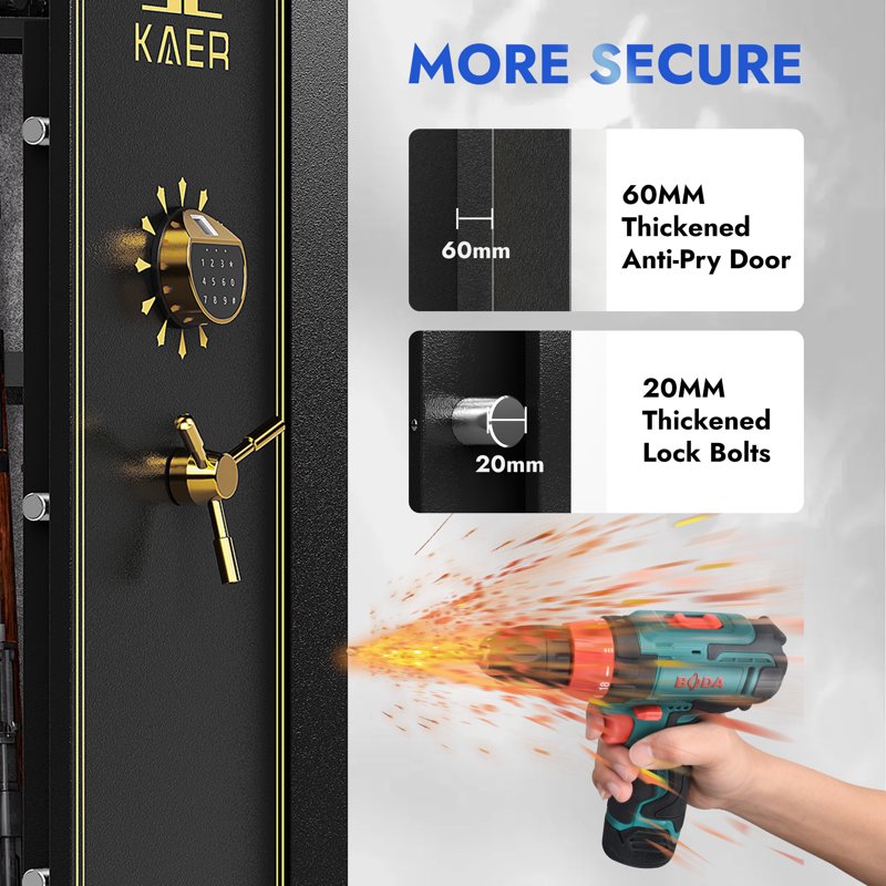 Large Biometric Gun Safe with Removable Shelf & Gun Rack - Secure Rifle & Pistol Storage