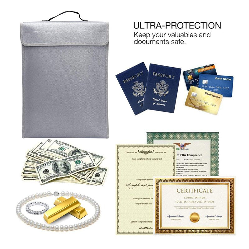 Fireproof Waterproof Document Organizer Bag 15x11 Inches with Zipper