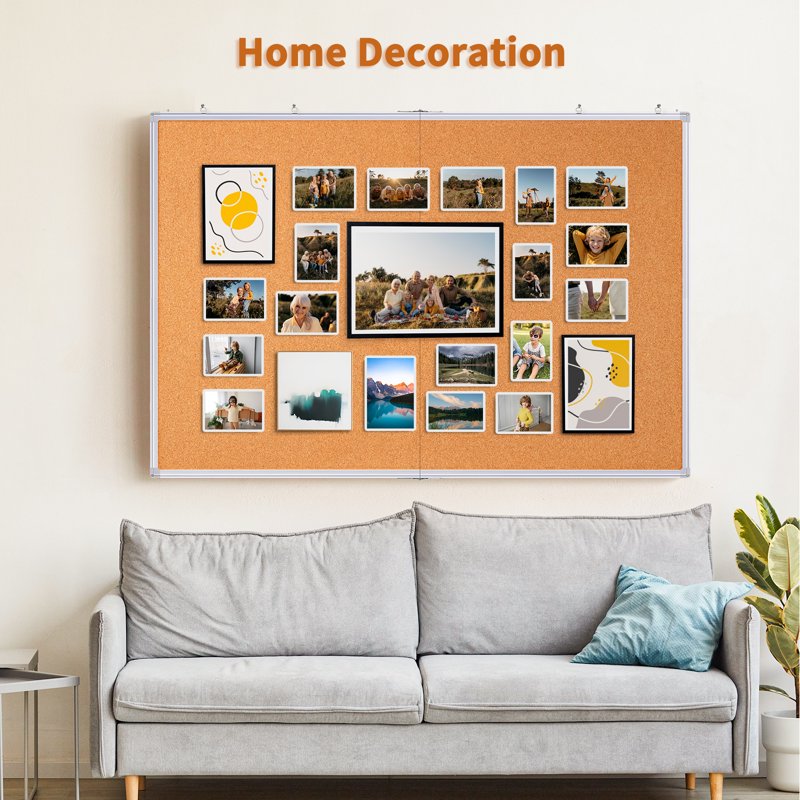 Large Cork Bulletin Board 48x36 Inches Wall Mount with Aluminum Frame