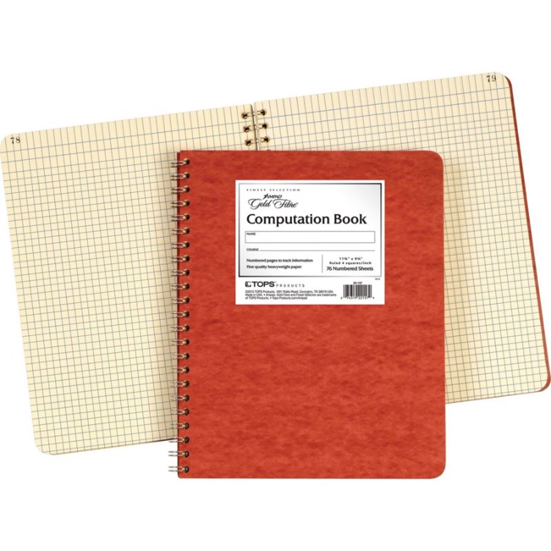 Retro Computation Notebook with Graph Ruling - 76 Sheets, Red Cover