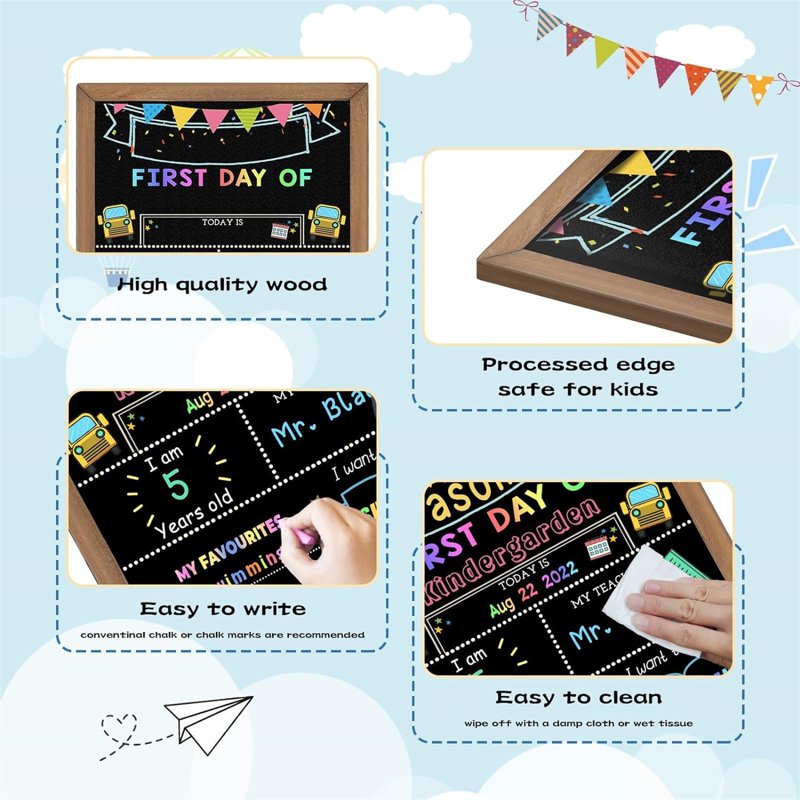 Double-Sided Wooden Chalkboard Sign for Back to School 10x11 Inches