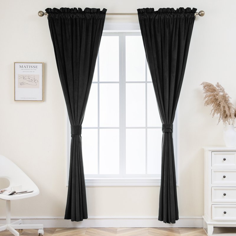 Pleasant Boulevard Velvet Curtain Panels - Light Blocking, Insulated, Rod Pocket Style