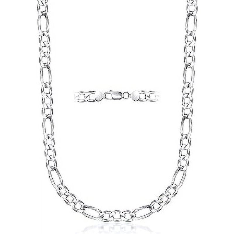 Sterling Silver Figaro Chain Necklace with Lobster Claw Clasp – Made in Italy