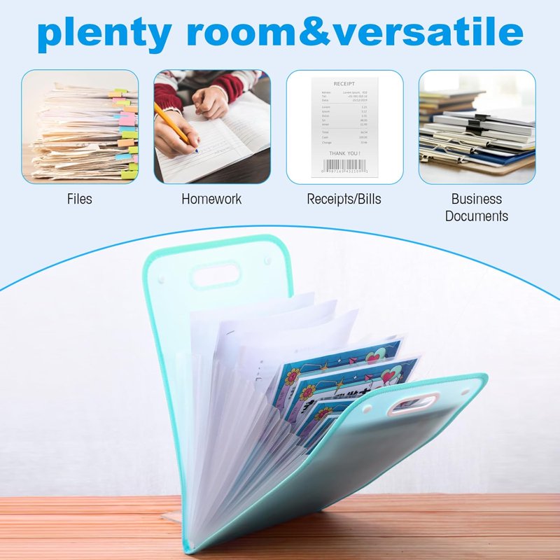 Vertical Expanding File Folder Organizer with 13 Pockets - A4 Letter Size Document Storage