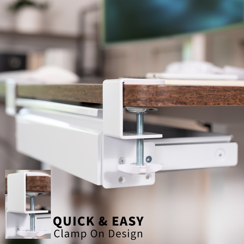 Clamp-On Under Desk Storage Drawer - White Steel Office Organization