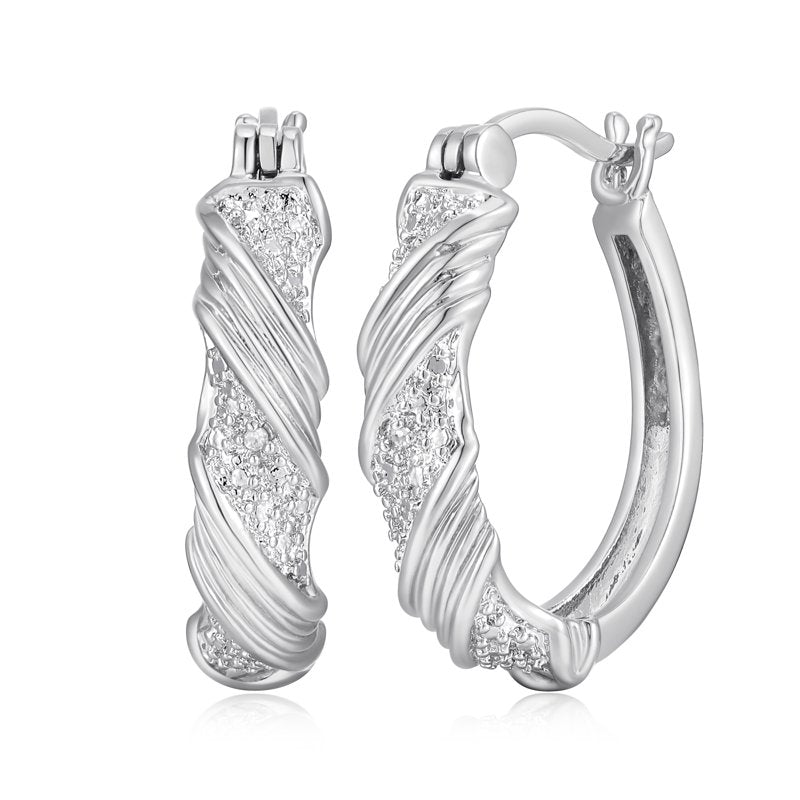 Diamond Accent Hoop Earrings - Two-Tone Rhodium Plated Jewelry for Women