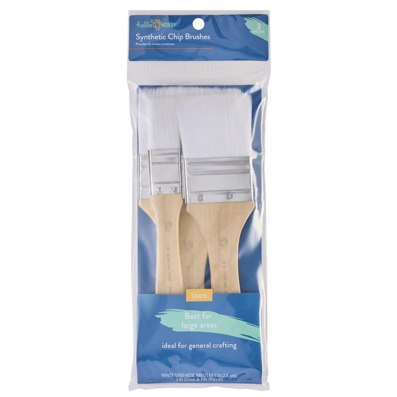 Craft Chip Brush Set - 3 Flat Synthetic Paint Brushes for Art & Crafting