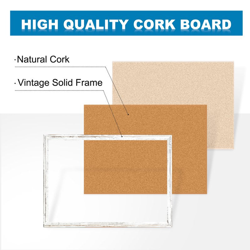 24 x 18 Inch Cork Bulletin Board with White Wooden Frame - Memo Notice Pin Board
