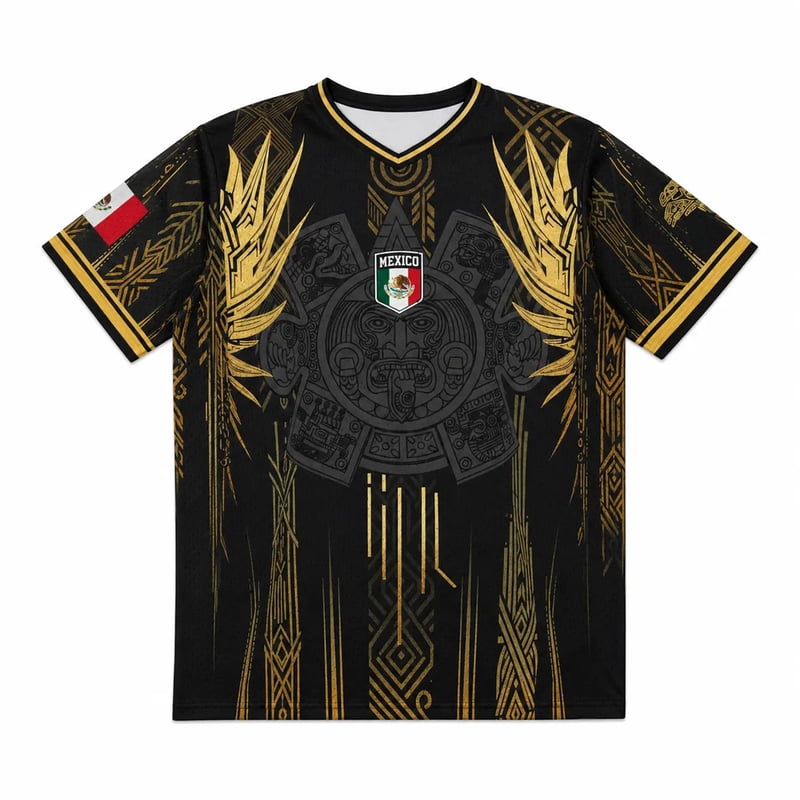 Mexico Soccer Jersey for Men - Zimjoy Crew Neck Short Sleeve, Black 3XL