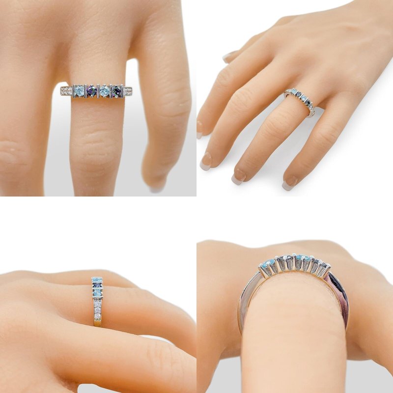 Women's Sterling Silver Multi-Stone Birthstone Straight Bar Ring - Mother's Day Gift