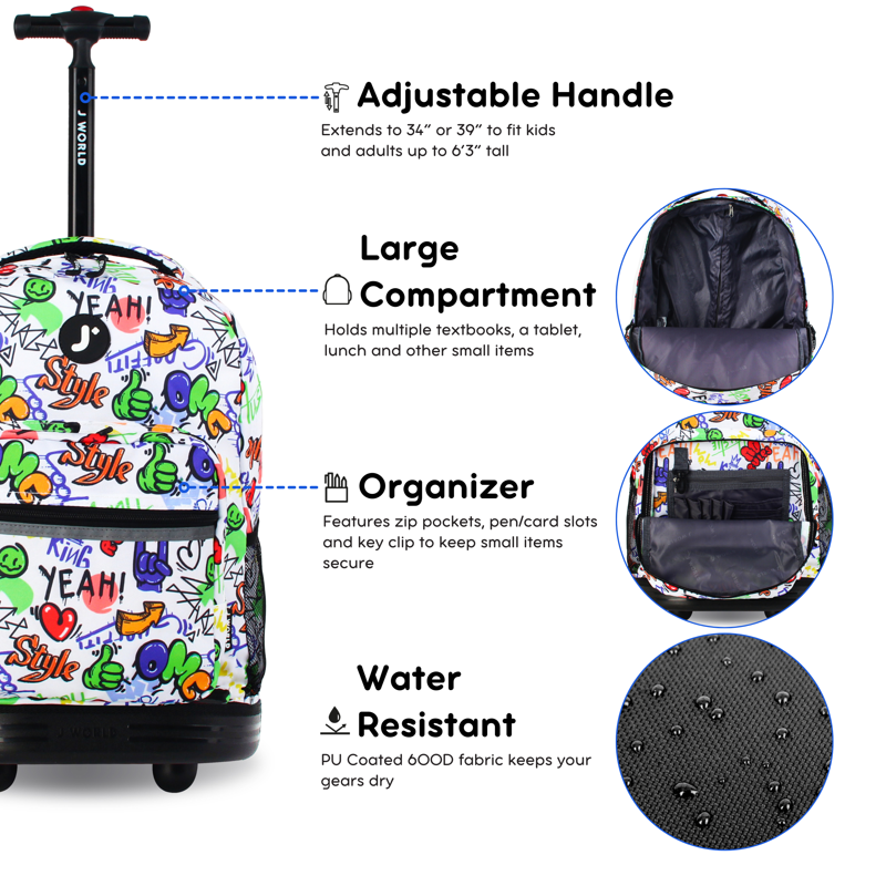 Kids Rolling Backpack with Wheels & Expandable Storage for School & Travel