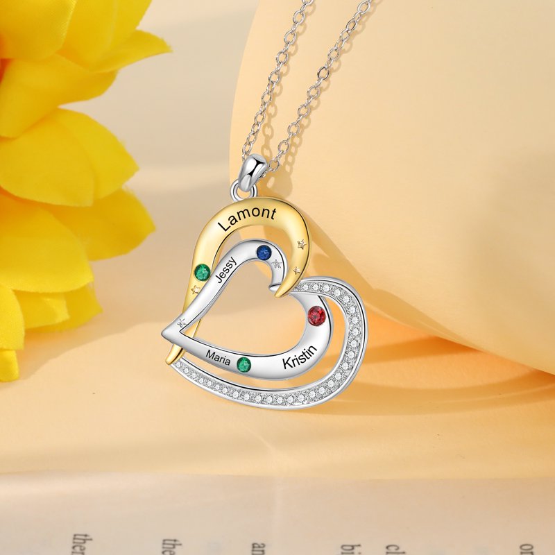 Personalized Brass Family Necklace for Women with Birthstones & Names