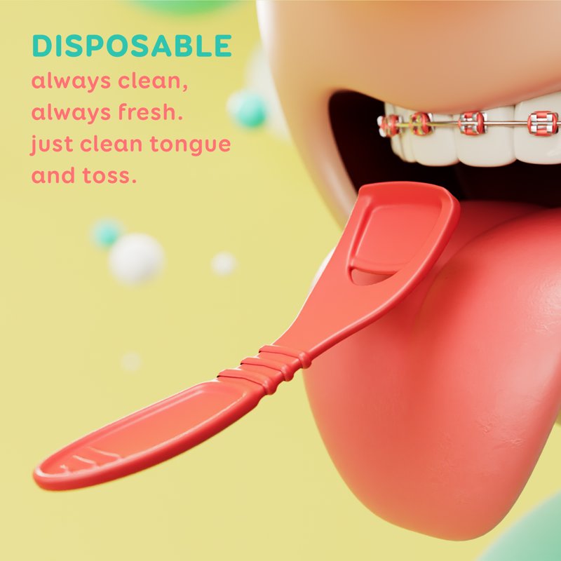 Children's Tongue Cleaner - Disposable Kids Oral Hygiene Scraper, Recycled Plastic, 28 Count