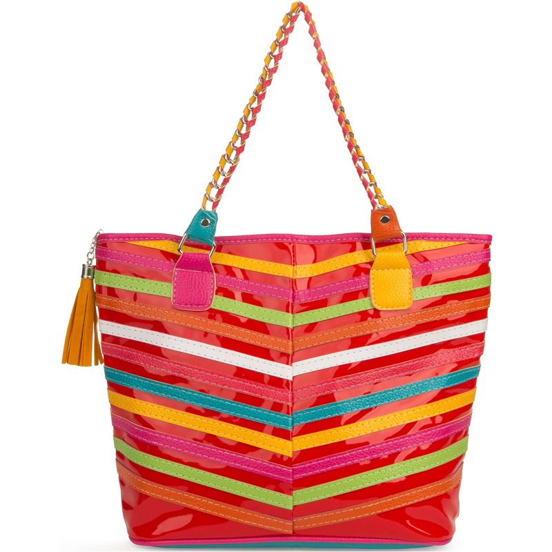 Women's Stripe Design Tote Bag with Multiple Carry Options - Fashion & Utility