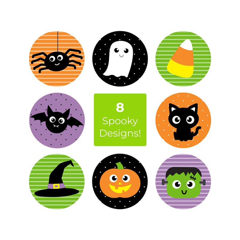 Halloween Character Stickers 250 Round Fall Labels with 8 Designs - 1.5"