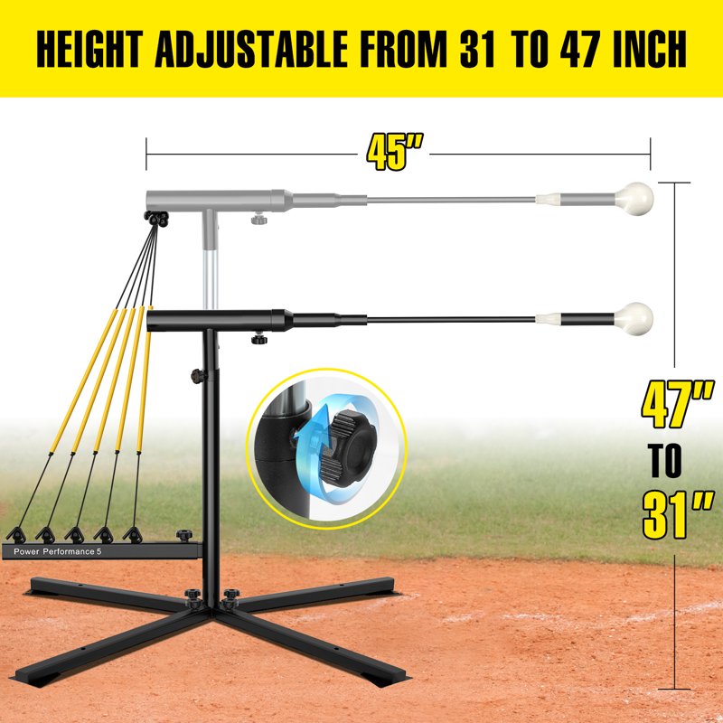 Baseball & Softball Swing Trainer with Adjustable Height & Power Bands