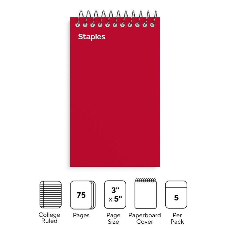 Assorted Color Memo Pads 3x5 Inch, 5 Pack of 75 Sheets Spiral Notebooks