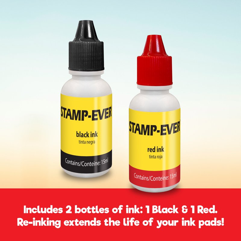 Traditional Felt Stamp Pads Set with Ink Refill Bottles - Red & Black