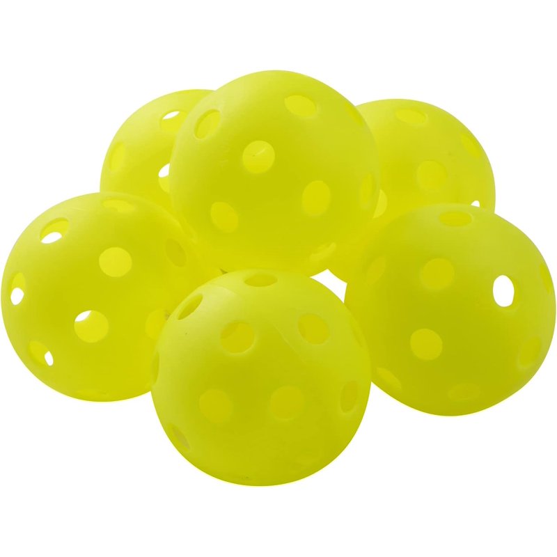 Official-Size Pickleball Balls Set - 6 Pack, Bright Yellow for Indoor Courts