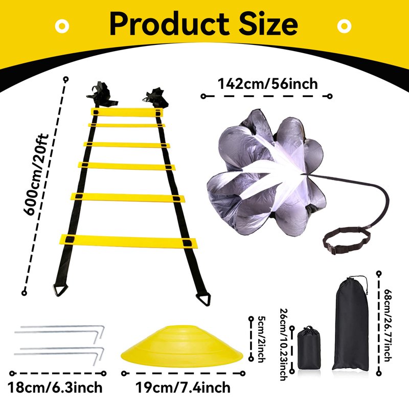 Agility Ladder Set with Resistance Parachute & Accessories - Speed & Agility Training Equipment