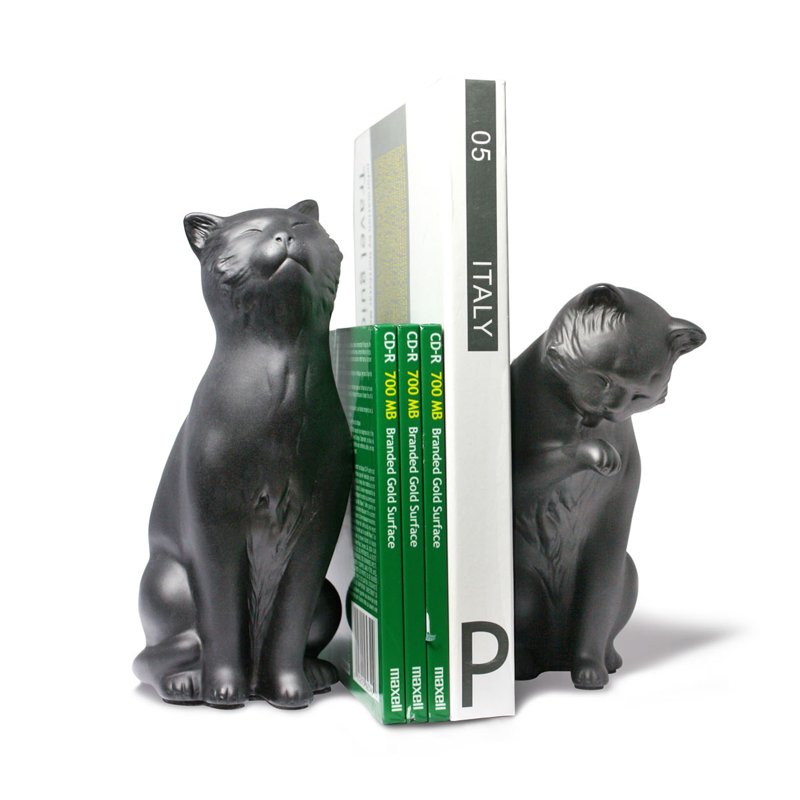 Cat Bookend Set - Modern Black Resin Decorative Bookends for Home & Office