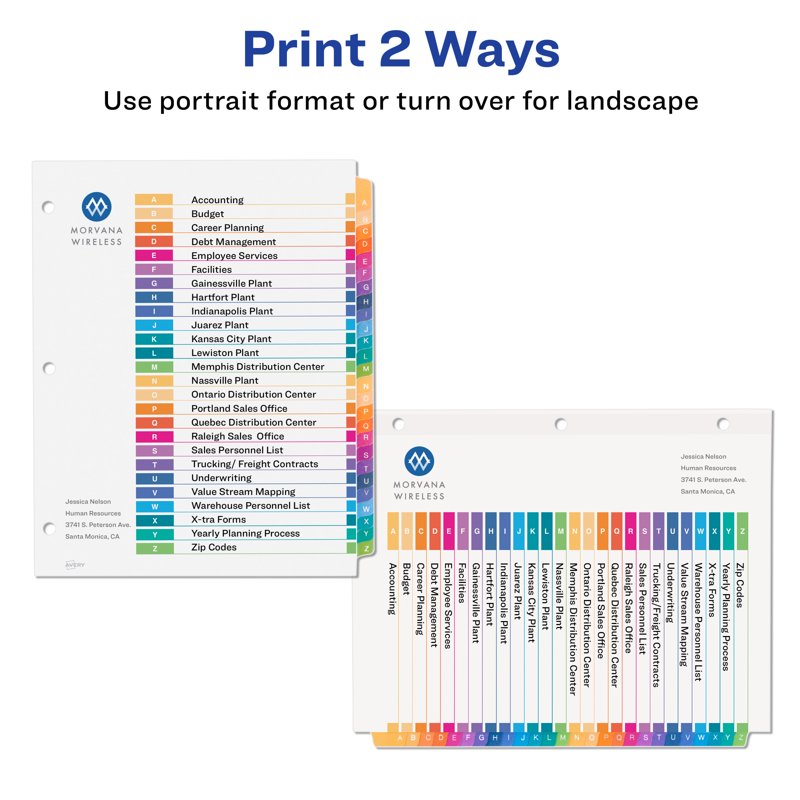 Avery A-Z Binder Index Dividers with Multicolor Tabs, 26-Piece Set
