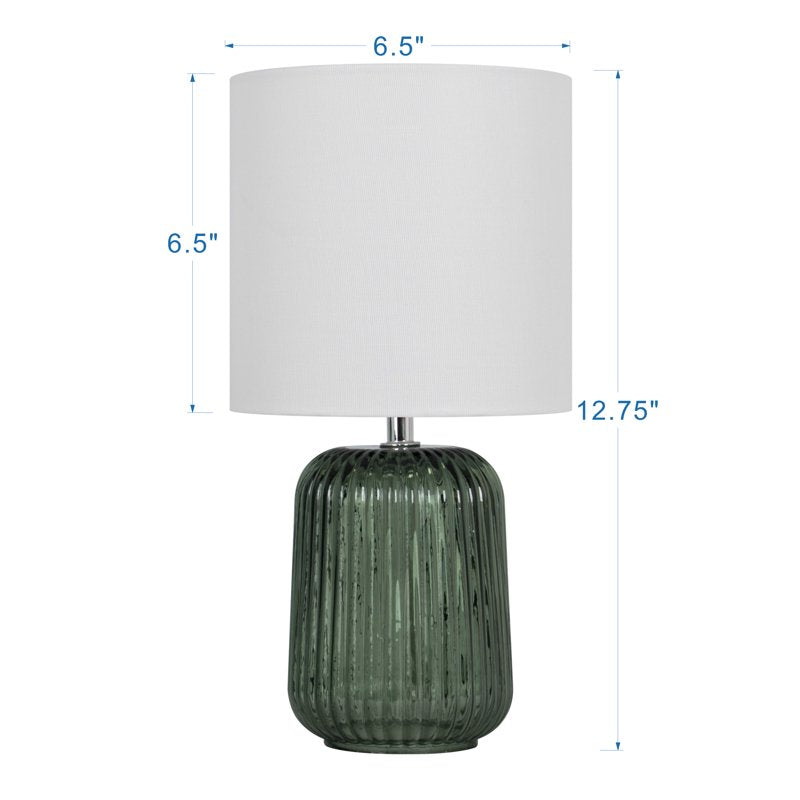 Green Glass Table Lamp with White Shade - Compact Indoor Accent Light