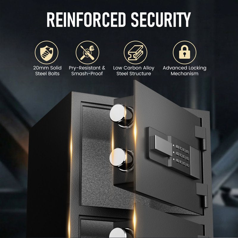 Digital Safe Box with Key Hook & Adjustable Shelves - High Security Cabinet