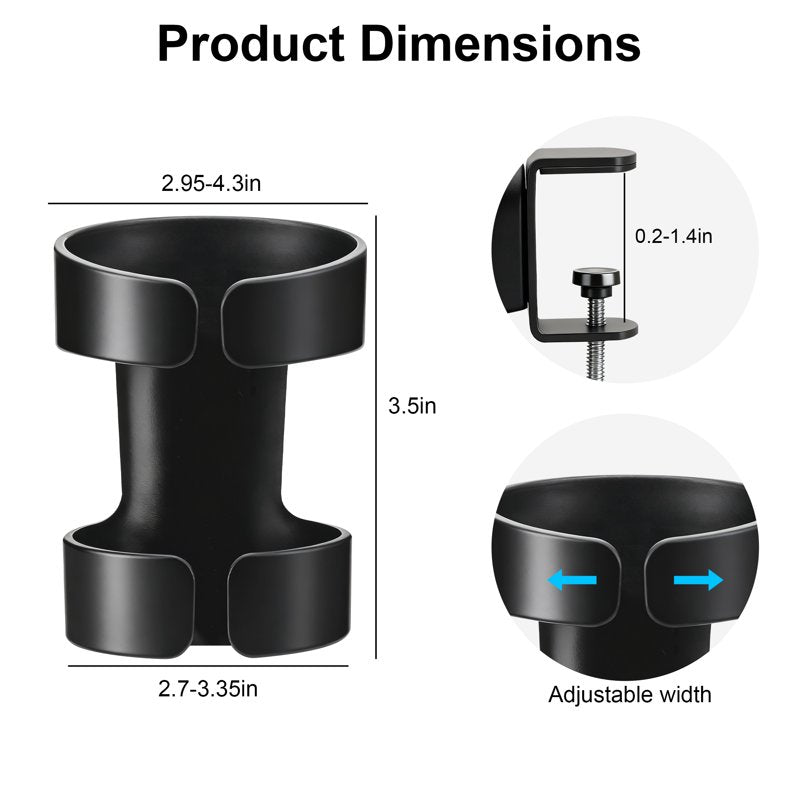 Adjustable Desk Cup Holder Clamp with Hook for Office & Gaming Desks