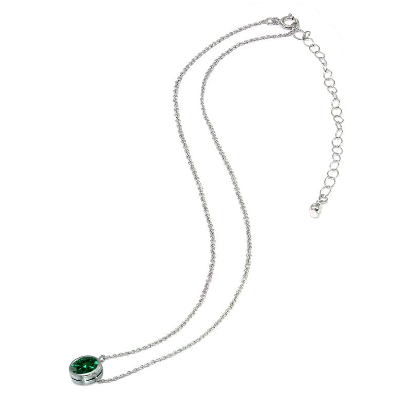 Sterling Silver Bezel-Set Dainty 6mm Simulated Gemstone Necklace for Women & Teens