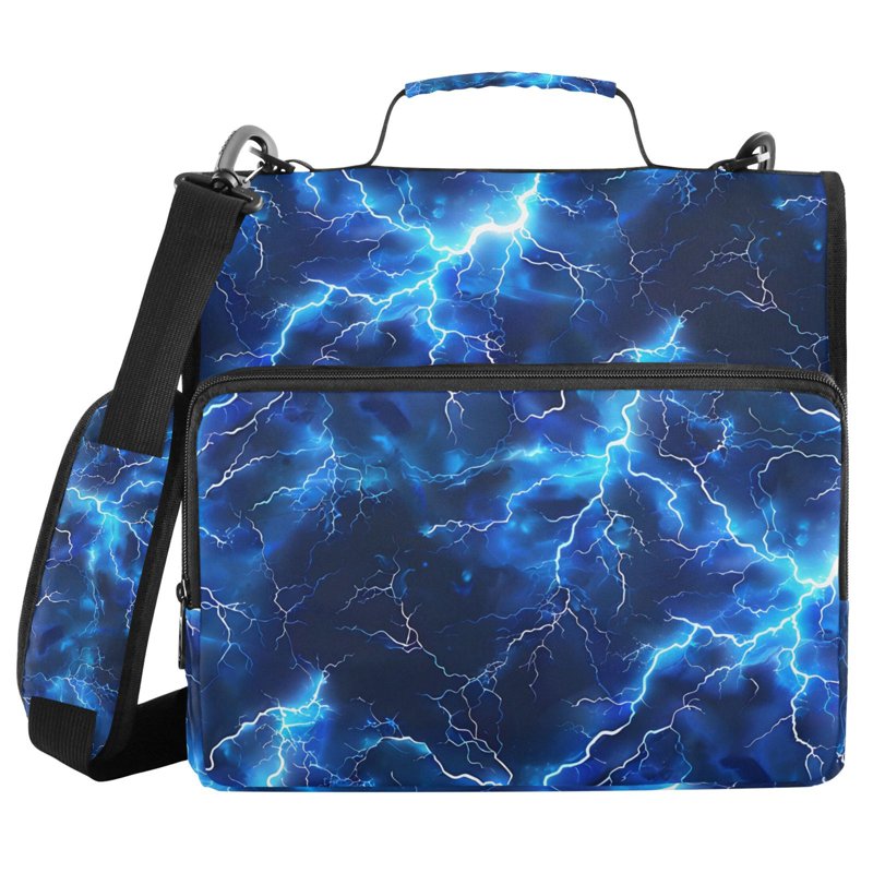 Zipper Binder File Folder Organizer Bag with Multiple Pockets and 3-Ring Ring, Blue Lightning