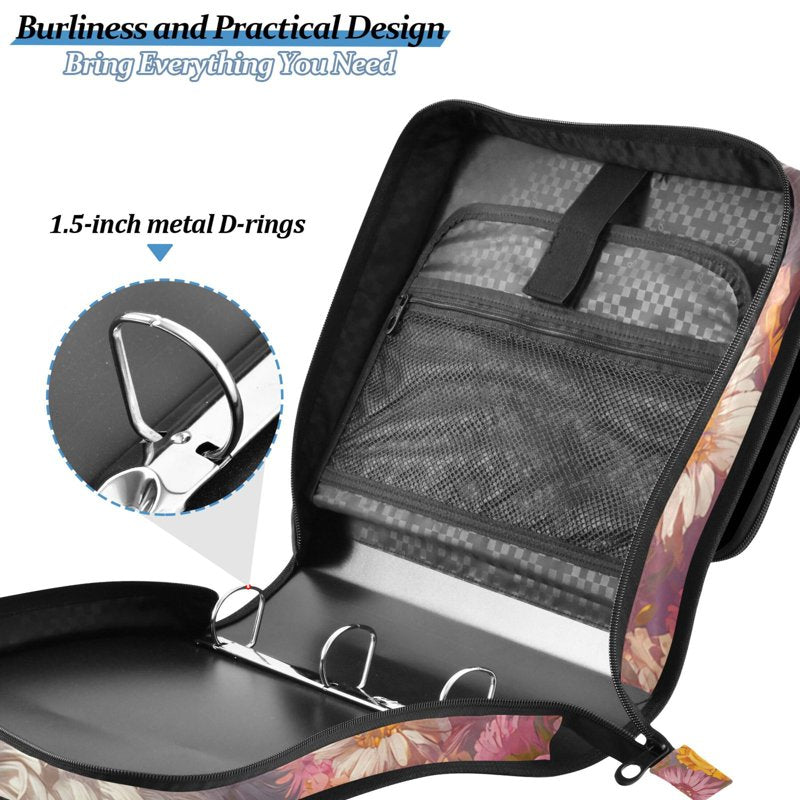 Large Capacity Waterproof Zipper Binder with Shoulder Strap, Holds 500 Sheets