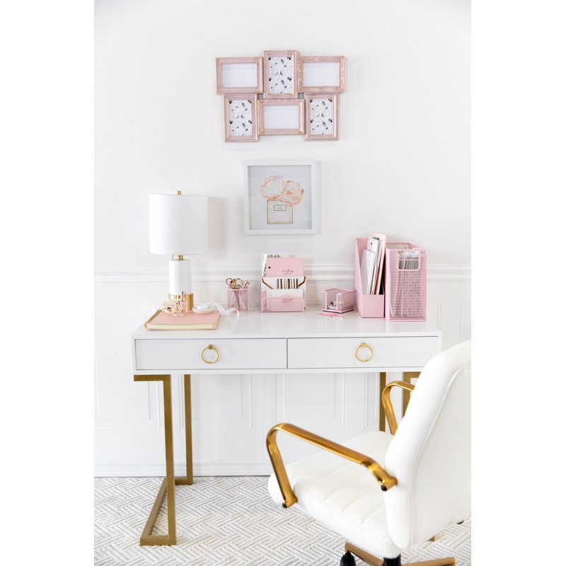 Pink Office Desk Organizer Set - 5 Piece Cubicle & Home Office Storage