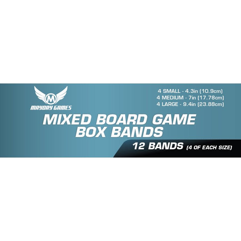 12 Pack of Mixed Board Game Box Bands - Small, Medium & Large Silicone Bands