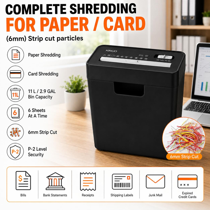 6-Sheet Paper Shredder with 2.9 Gallon Bin - Strip-Cut Office & Home Use