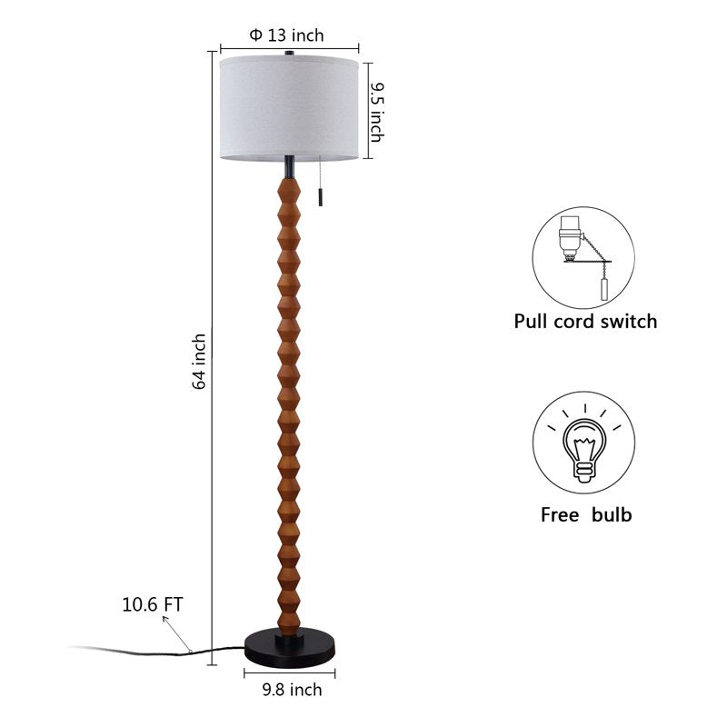 Modern 65-Inch Solid Wood Floor Lamp with Pull Chain Switch for Living Room Bedroom Office