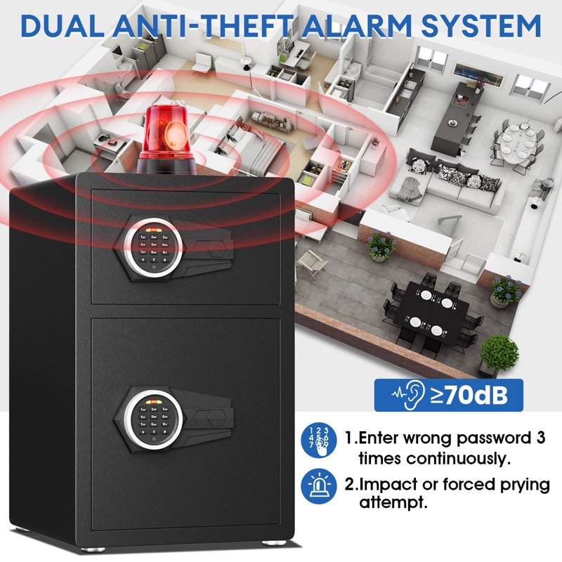 Digital Money Safe Box with Double Door & Adjustable Shelves, Home Security Safe