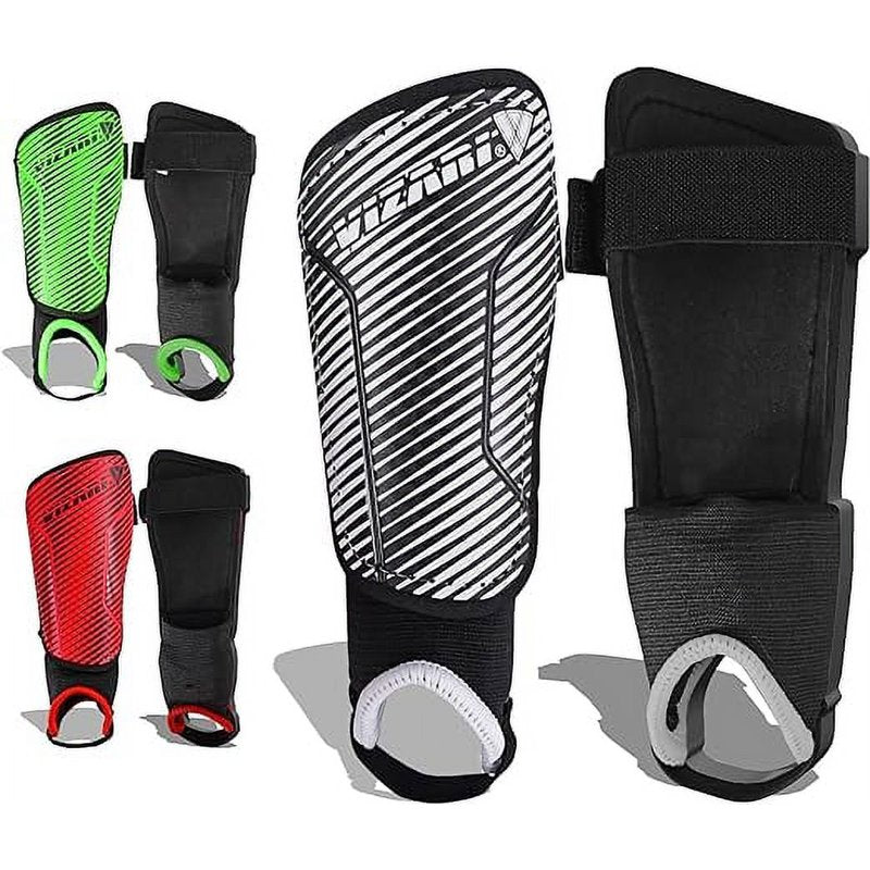 Vizari Matera Kids, Youth & Adults Shin Guards with Ankle Protection - XS Black/White