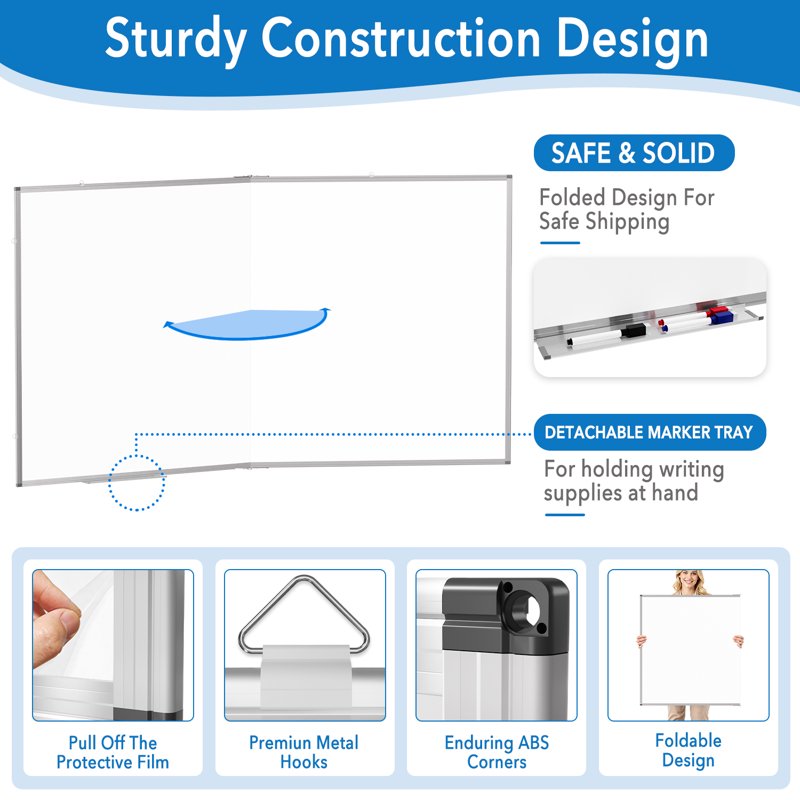 Magnetic Dry Erase Whiteboard Large 72x40 Inch with Aluminum Frame - Office & Classroom