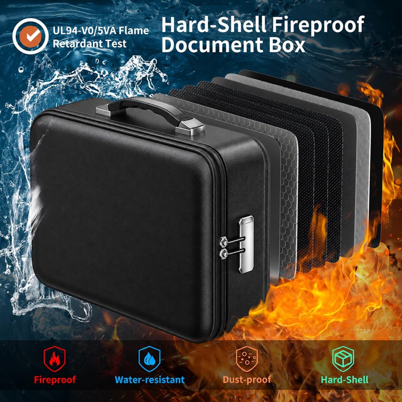 Fireproof Water-Resistant Document Safe Box with Lock and Organizer