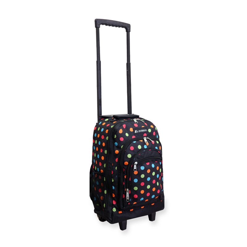 Wheeled Pattern Backpack with Large Main Compartment and Front Pockets