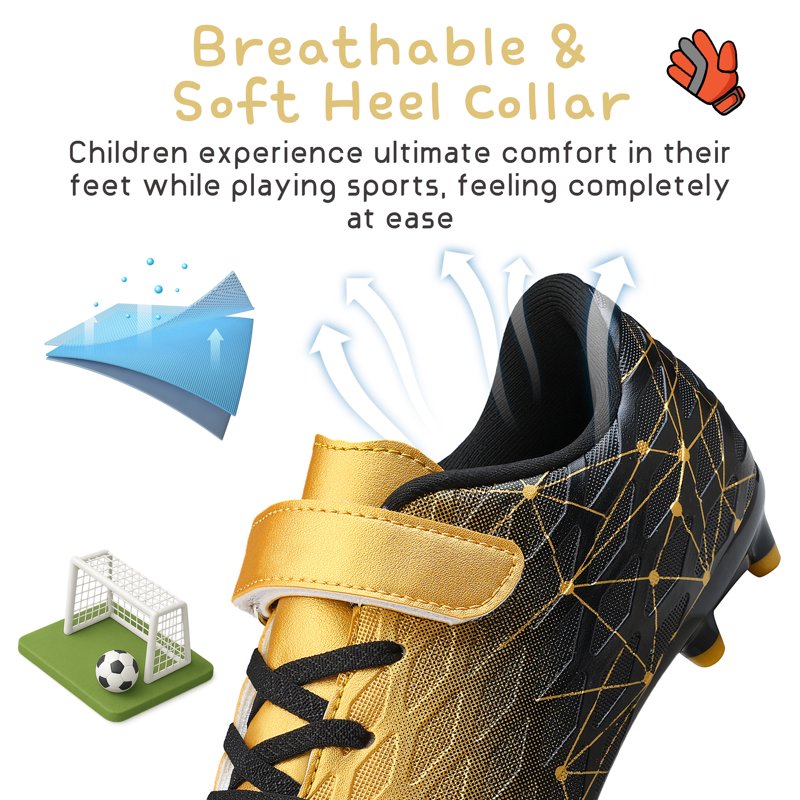 Kids Firm Ground Soccer Cleats - 5 Big Kid, Black/Gold - RDYLBU