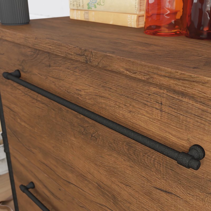 Industrial 2-Drawer Lateral File Cabinet in Checked Oak Finish - Home Office Storage